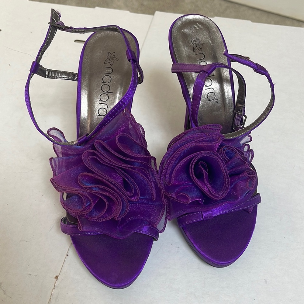 Fluffy purple heels